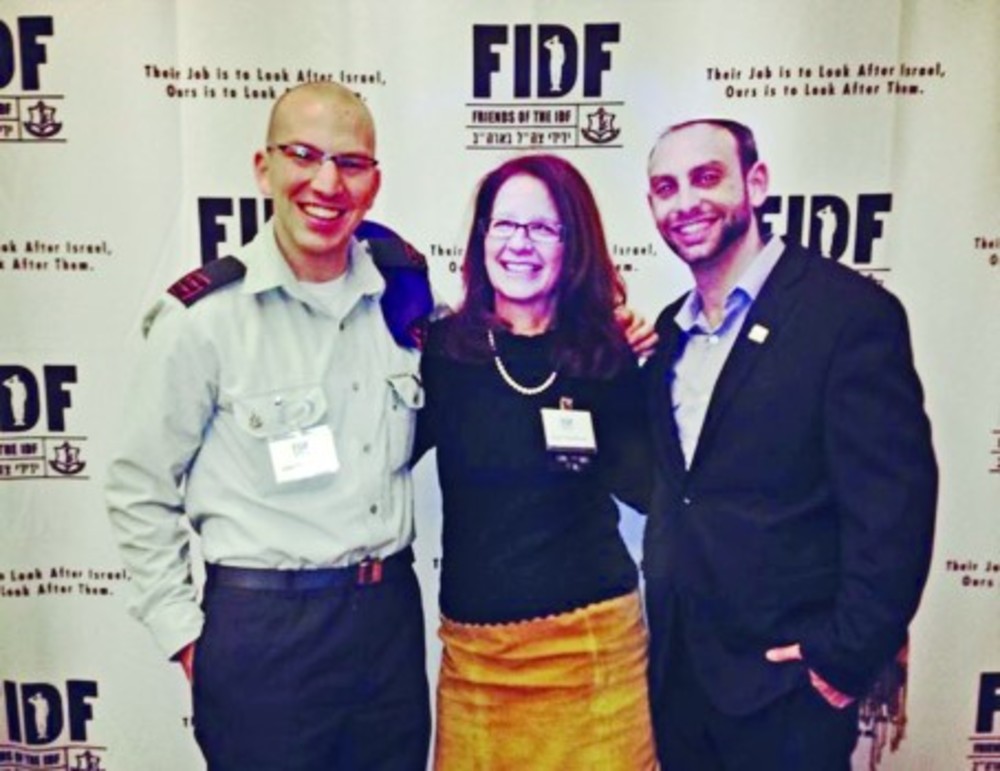 Israeli shaliach (emissary) Gilor Meshalum, Alyse Teitelbaum and Yehuda Fishaut at the FIDF event.